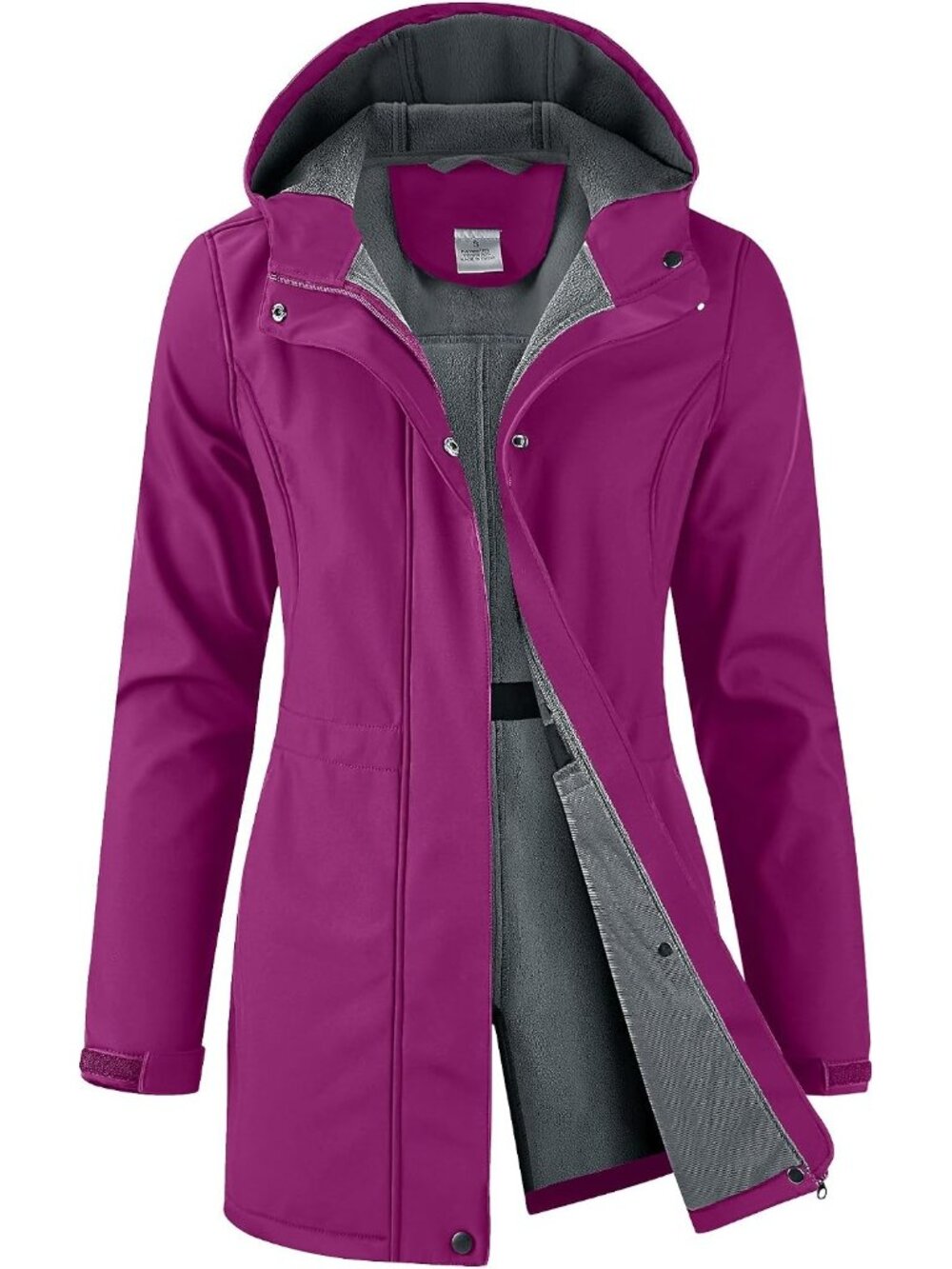 Women's Magenta Hooded Fleece Lined Waterproof Hiking Softshell Long Rain Jacket